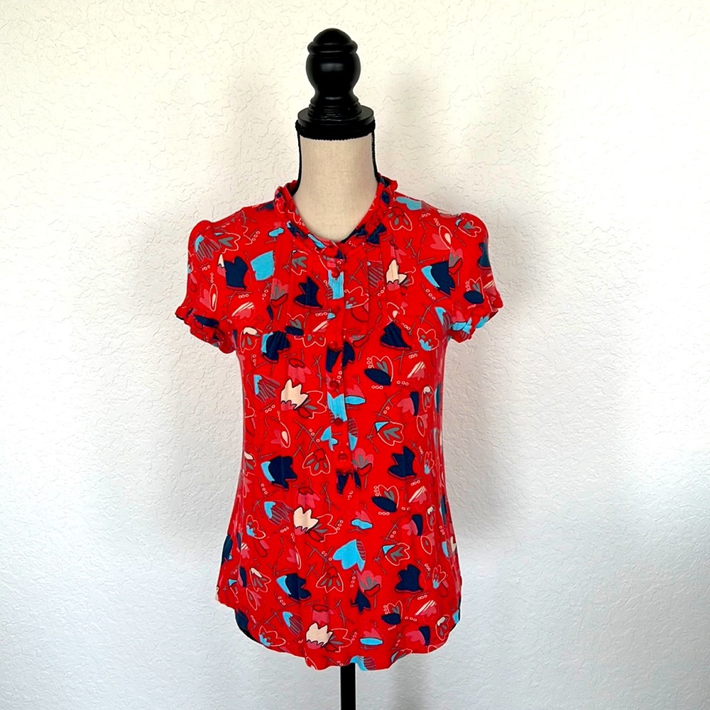 Marc Jacobs red, blue and ivory printed short sleeve shirt size M